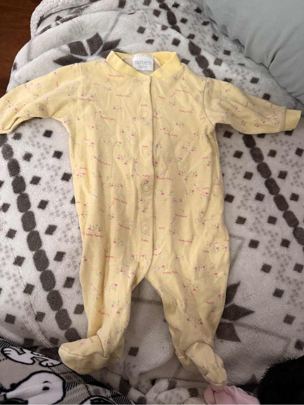 Carter's Pale Yellow Floral Footed One-Piece